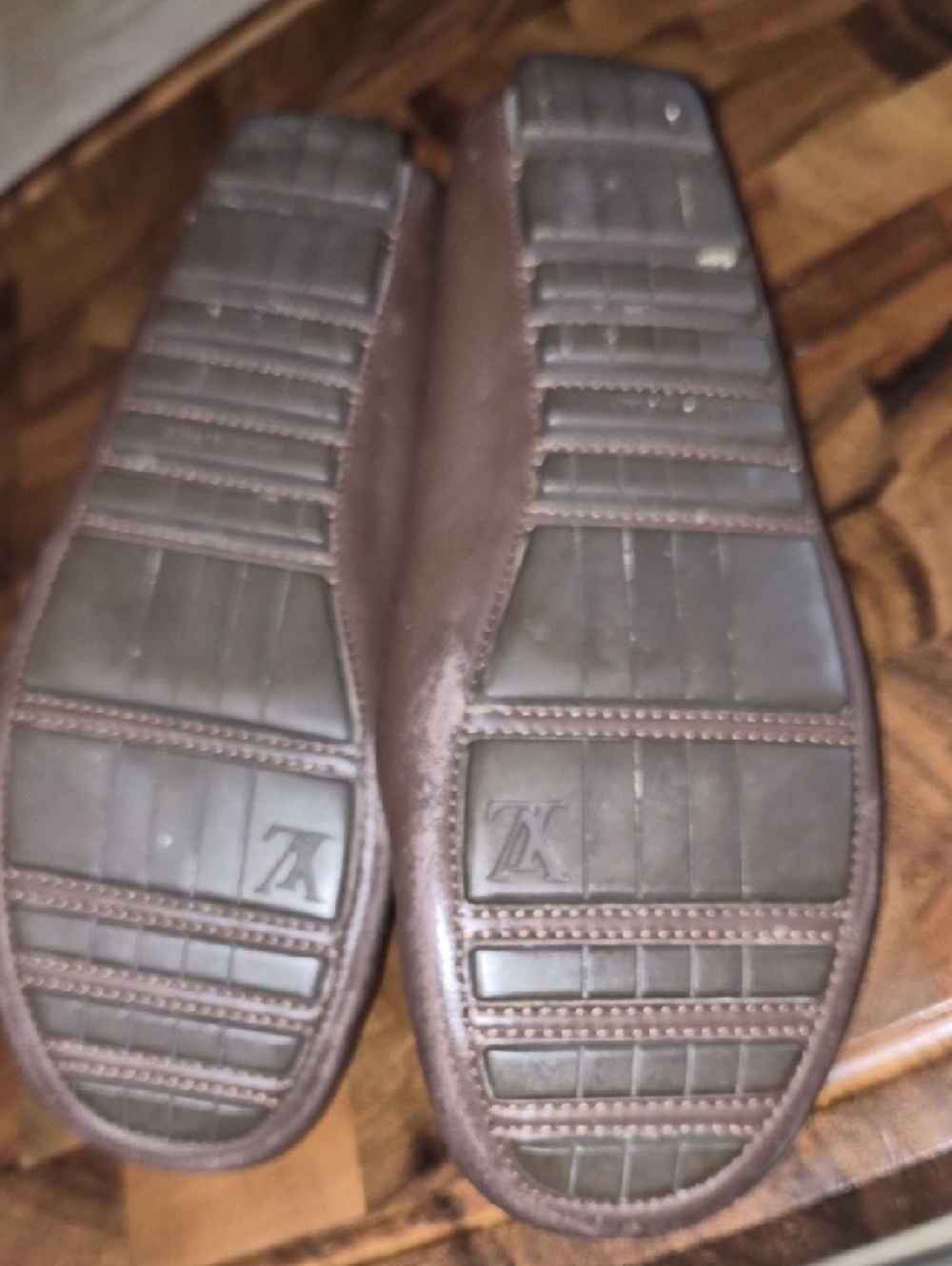 Louis Vuitton Dark Brown Leather Slip-On Loafers with Gold Buckle - Picture 6 of 7